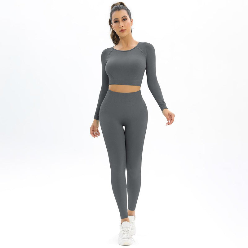 Knitted Elastic Long Sleeves Yoga Outfit