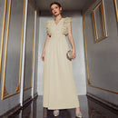 Solid Color V Neck Sleeveless High Waist Maxi Dress