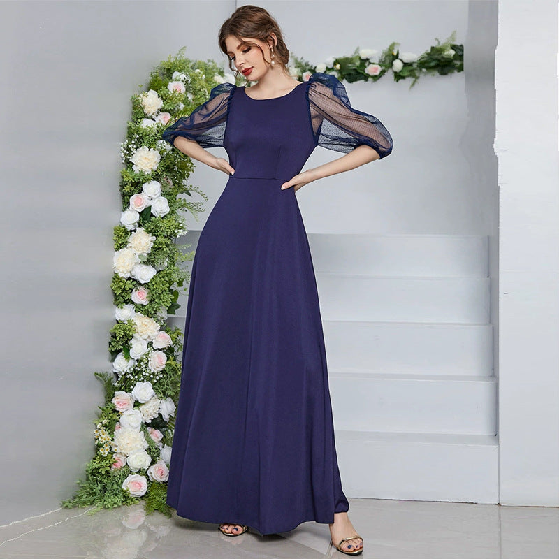 Voile Round Neck Half Sleeve Maxi Dress