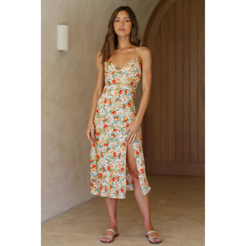 Dinazah Women Floral Print Mid-Length Strap Floral Dress