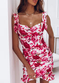 Ruffled Sleeveless V-neck Hip Floral Dress
