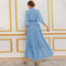 High Neck Bell Sleeve Solid Color Maxi Dress