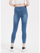 Elastic Ripped Denim Washed Skinny Hip Raise Jeans