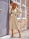 Buttoned Smocked V-Neck Midi A-Line Dress