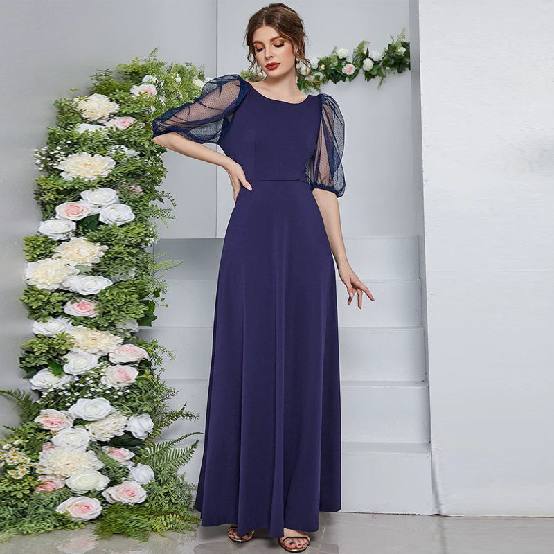 Voile Round Neck Half Sleeve Maxi Dress