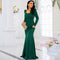U Neck Long Sleeved Elegant Slim Fit Long Solid Color Cocktail Evening Dress