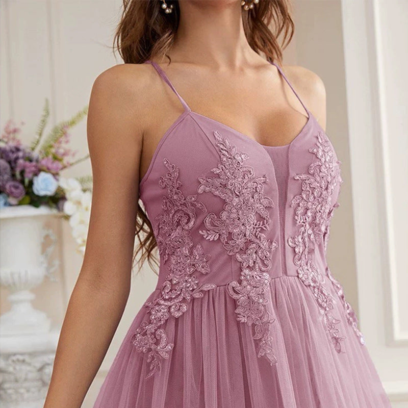 Embroidered Mesh Lace Swing Fresh Fairy Maxi Dress