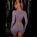Dinazah Women Classic Flat Collar Long Sleeve Yoga Suit