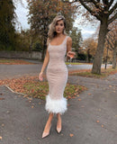 Pearl Vest Feather Stitching Sequined Sheath Dress