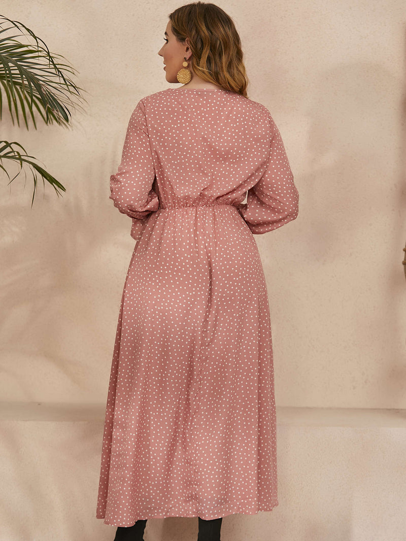 Plus Size Polka-Dot Long Sleeve Dress