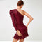 one shoulder sequin gown