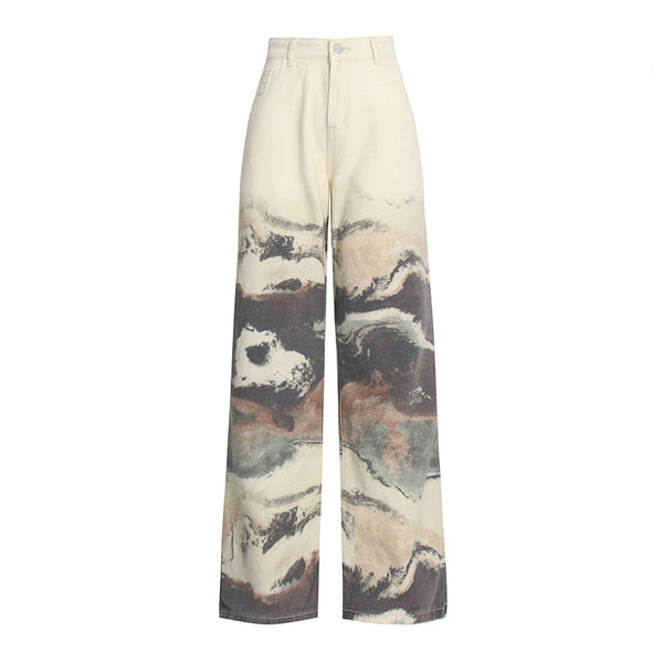 Contrast Color Patchwork High Waist Straight Jeans