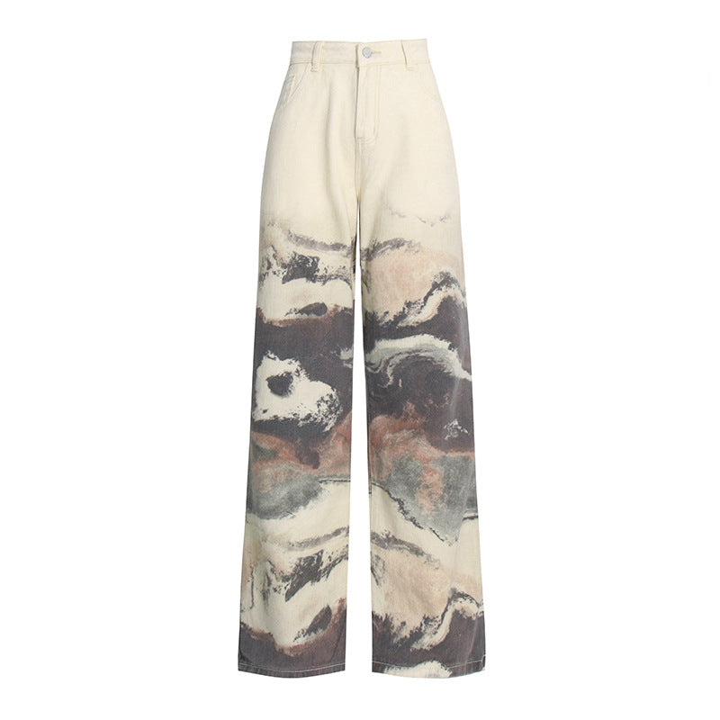 Contrast Color Patchwork High Waist Straight Jeans