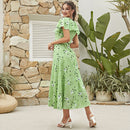 V Neck High Waist Slim Fit Sweet Maxi Dress