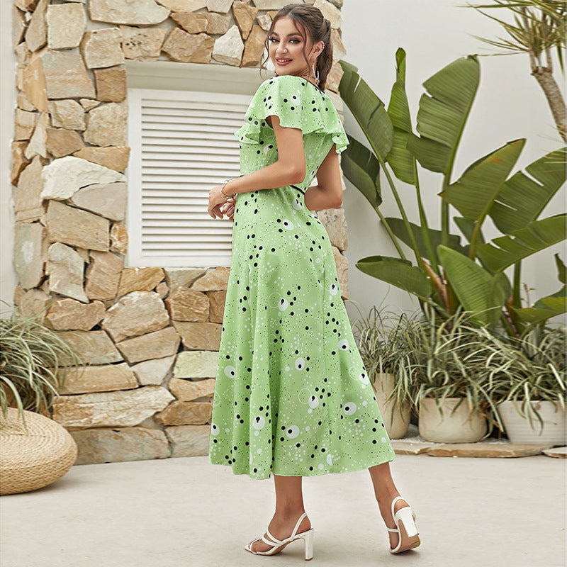 V Neck High Waist Slim Fit Sweet Maxi Dress