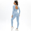 Knitted Elastic Long Sleeves Yoga Outfit