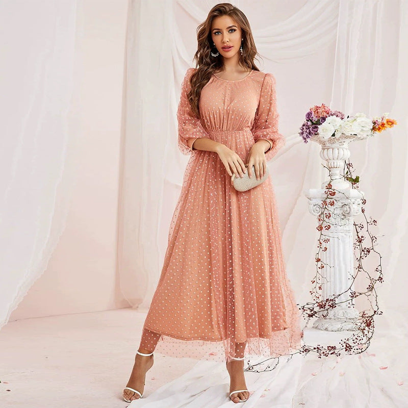 Polka Dot Round Neck Maxi Dress