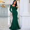 U Neck Long Sleeved Elegant Slim Fit Long Solid Color Cocktail Evening Dress