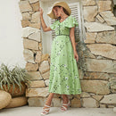 V Neck High Waist Slim Fit Sweet Maxi Dress