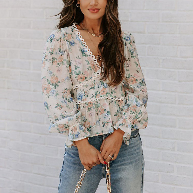 V-Neck Long sleeve lantern pattern