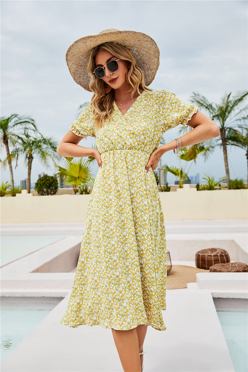 Dinazah Women Floral V-Neck Slim-Fit Long Dress