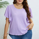 Plus Size Crew Neck Ruffle Sleeve Women Top