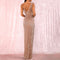 Sleeveless Gold Asymmetric Sequined Slit Party Dress