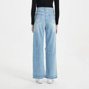 High Waist Wide Leg Denim Jeans With Hole