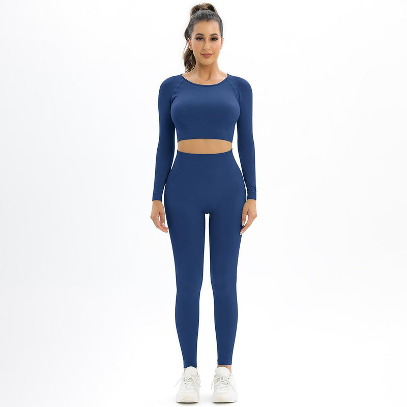 Knitted Elastic Long Sleeves Yoga Outfit
