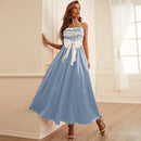 Ribbon Slim Fit Belted Maxi Dress