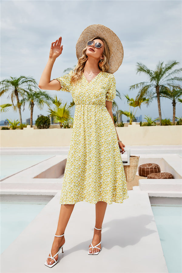 Dinazah Women Floral V-Neck Slim-Fit Long Dress
