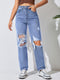 Street Straight Leg Ripped Slimming Jeans