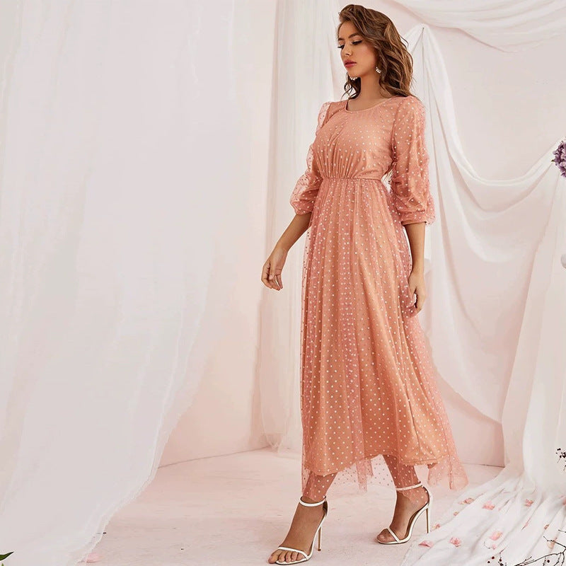 Polka Dot Round Neck Maxi Dress