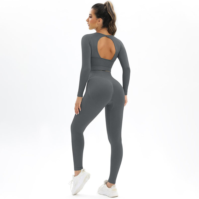 Knitted Elastic Long Sleeves Yoga Outfit