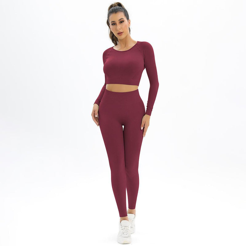 Knitted Elastic Long Sleeves Yoga Outfit