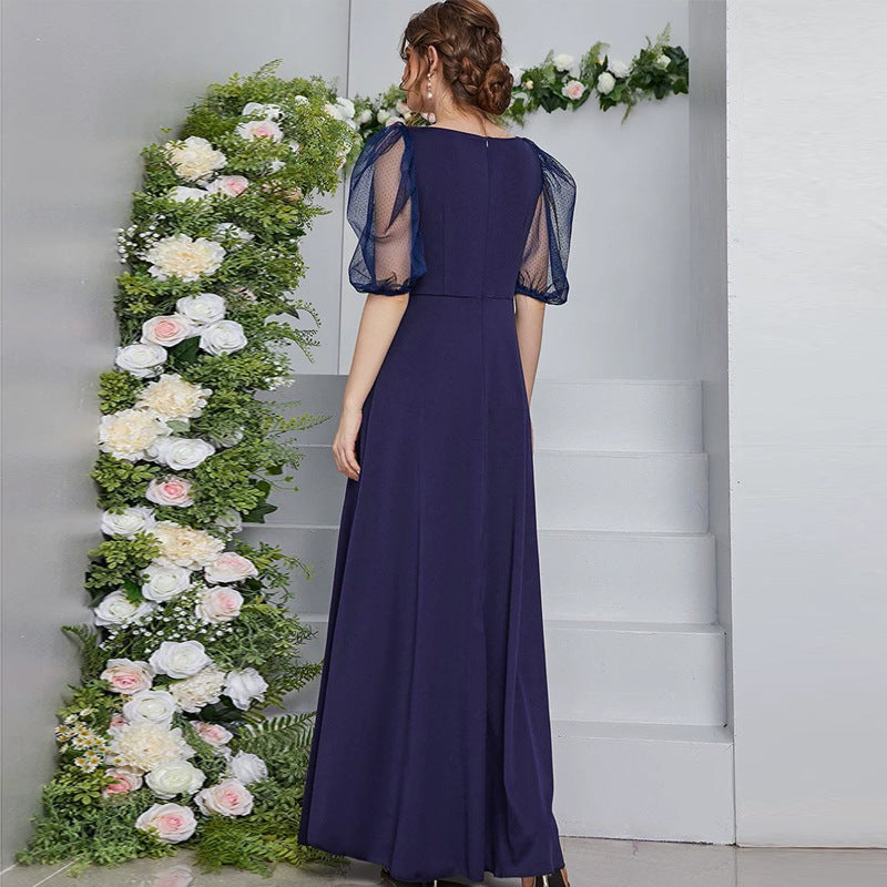 Voile Round Neck Half Sleeve Maxi Dress