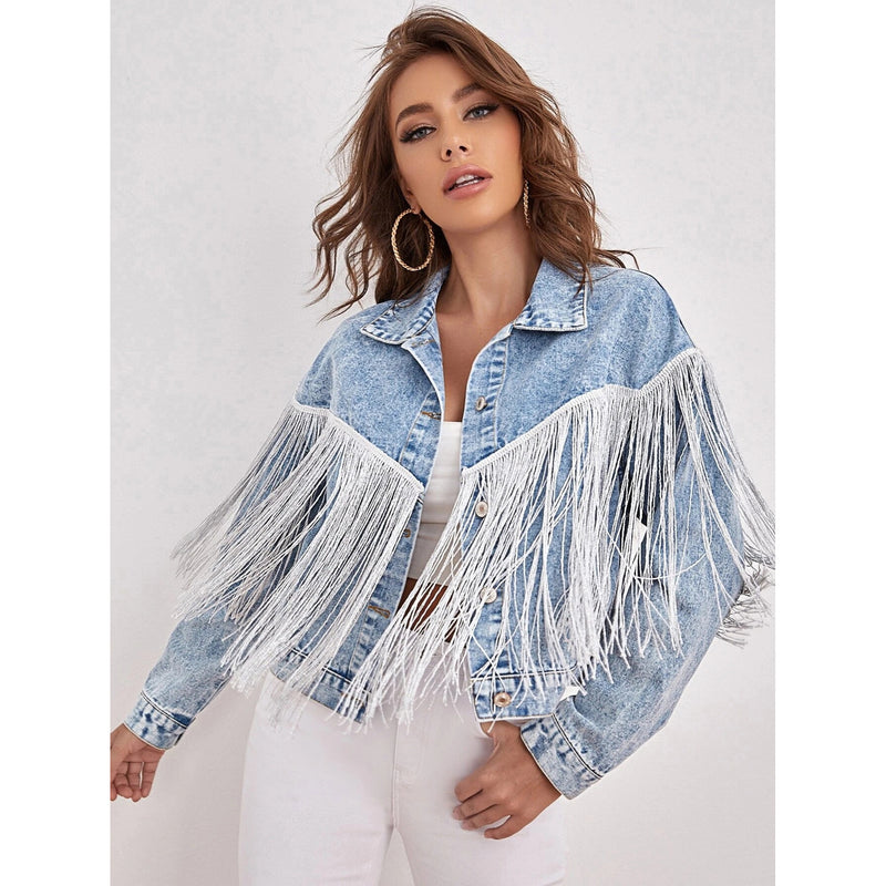 Tassel Collared Fried Denim Jacket