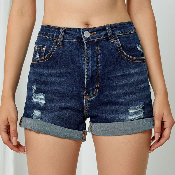 elastic denim shorts