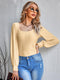 Solid Color U Collar Openwork Knitted Top