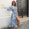 Ruffled Collar Long Lantern Sleeve Floral Dress