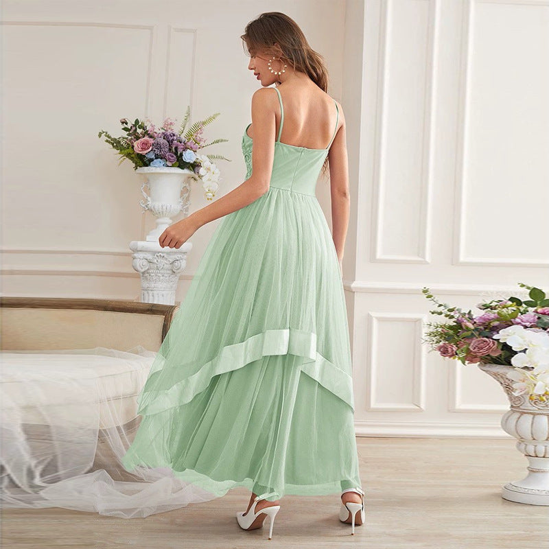Embroidered Mesh Lace Swing Fresh Fairy Maxi Dress