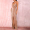 Sleeveless Gold Asymmetric Sequined Slit Party Dress