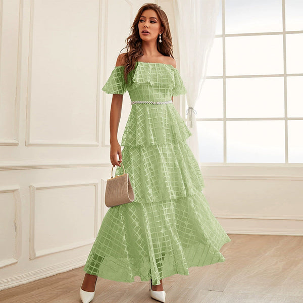 High Waist Off Neck Slim Maxi Dress