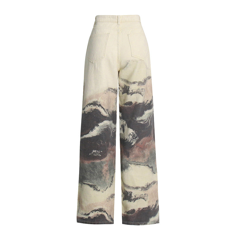 Contrast Color Patchwork High Waist Straight Jeans