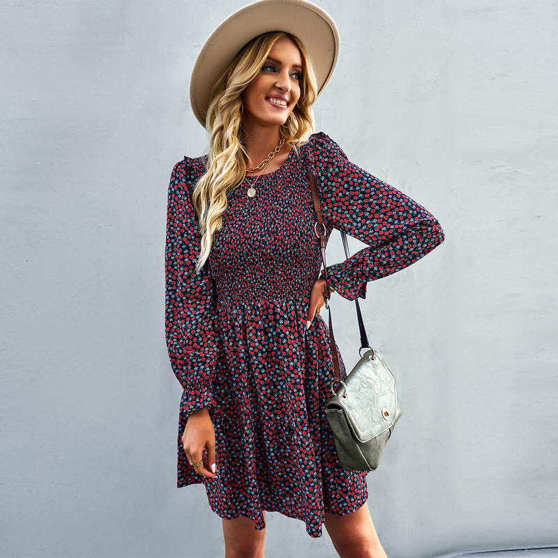 Round Neck Ruffle line Floral Dress