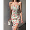 Floral Digital Printing off-Neck Strap Dress