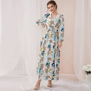 V-neck Long Sleeve Floral Print Maxi Dress