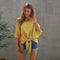 Off Neck Chiffon Lace up Pullover Top