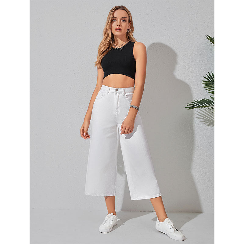 Wide Leg Cropped Pants For Women Stretch Jeans Wide Leg Jeans Women Capri  Jean Pants For Women White Crop Jeans Seamed Front Denim Capris Color