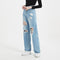 High Waist Wide Leg Denim Jeans With Hole